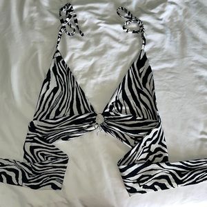 zebra tie back halter top backless